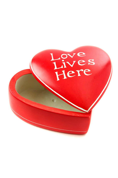 Red Love Lives Here Soapstone Heart Box