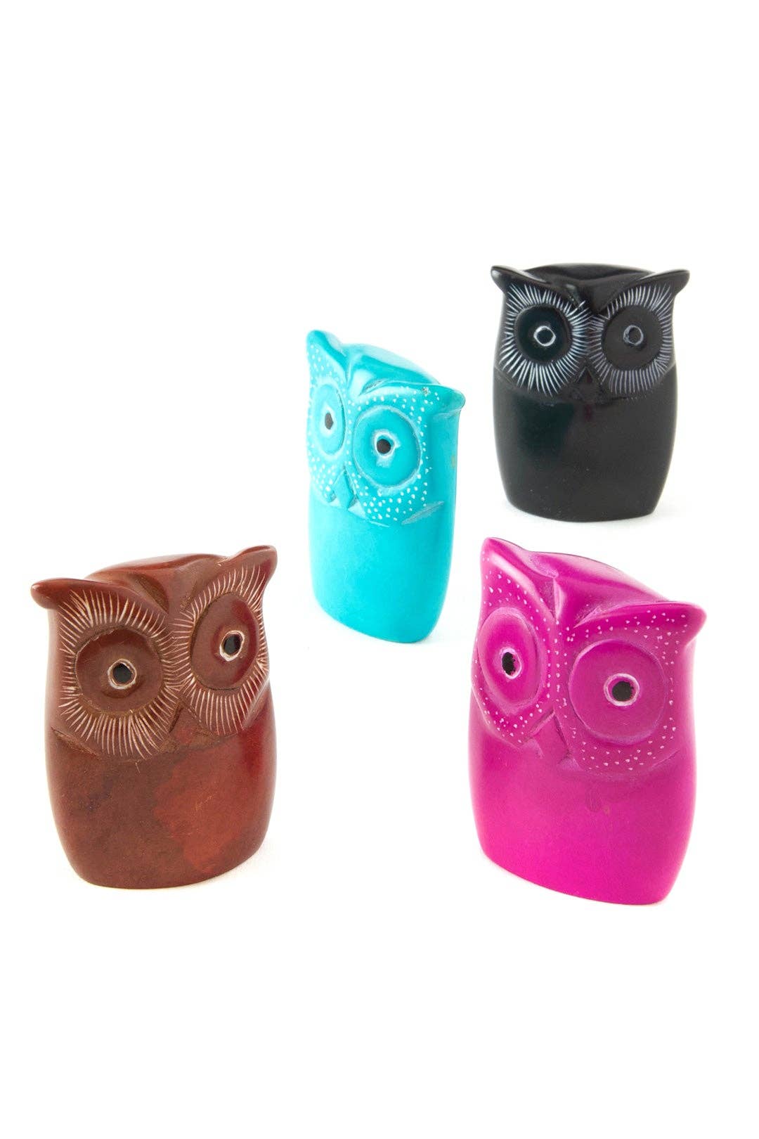 Set of Four Miniature Soapstone Wise Owls