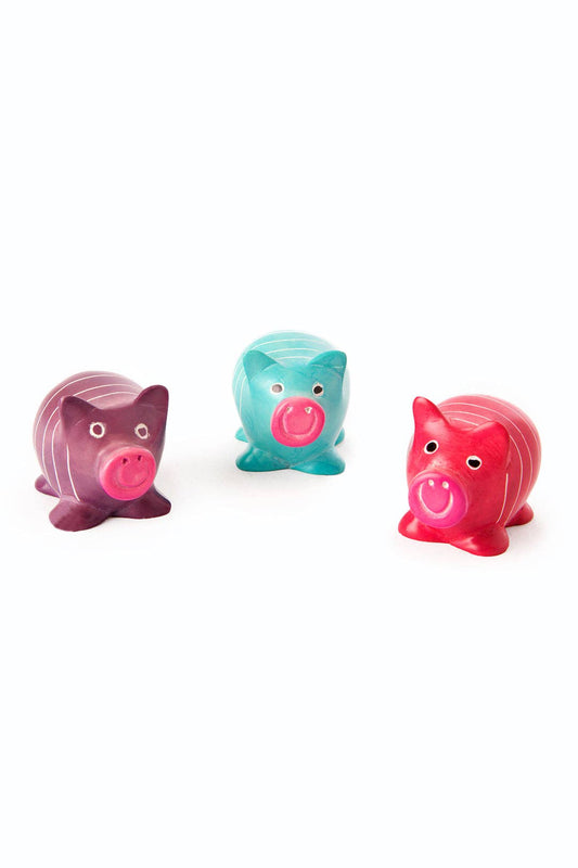 Set of Three Colorful Soapstone Pigs