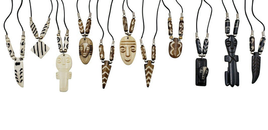 Buffalo Bone Necklace Mask Pendants and Bone Beads Set of 12