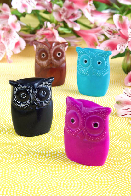 Set of Four Miniature Soapstone Wise Owls