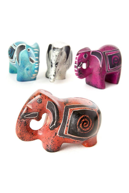 Dozen Colorful Hand Carved Soapstone Elephants